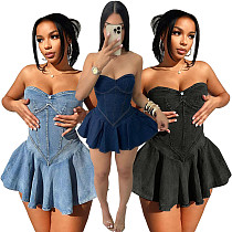 Sultry & Chic Strapless Sleeveless Denim A-Line Mini Dress OXMJ-8699