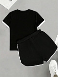 Valentine's Day Black And White Short Sleeved T-shirt Drawstring Shorts Set SH-391470