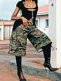 Pearl Rhinestone Camouflage Workwear Jeans Knee Length Design SH-391539