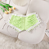 Sexy Low-Rise Distressed Denim Shorts With Lace-Up Detail FB-8572
