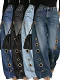 New Metallic Anomaly Eyelet Loose-fitting Jeans XMOJ-8773