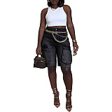 New Distressed Acid-Washed Denim Cargo Pants With Utility Pockets OXMJ-8592