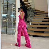 Polka Dot Printed Sleevesless U-neck Slit Long Horn Trouser Two-piece Set YNS-8031
