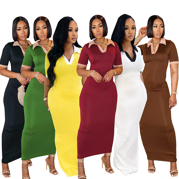 Retro Dress Amazon Polo-neck Cinches Waist Maxi Dress SFY-628