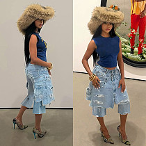 Casual Double-layered Pants Denim Skirt Jeans For Women SH-391453