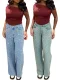 Stylish Solid-Color Washed Straight-Leg Jeans With Beaded and Rhinestone Embellishments OXMJ-8759