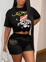 Black Ed Hardy Short Sleeved Skeleton Print Two Pieces Short Set HMY-202606