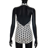 Summer Polka-Dot Print Halter-Neck Cowl-Drape Backless Romper RS-26RP106