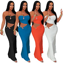 Wrap Chest Low-cut Expose Waist Strapless Maxi Dress YF-11029