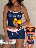 Sexy Printed Color-Block Cami Top & Tie-Waist Shorts Set XS-26L2168