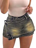 Stylish Washed Faux Two-Piece Cropped Denim Jeans OXMJ-8766
