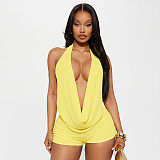 Sexy Solid-Color Backless Ruched Top & Shorts Set RS-26ST022