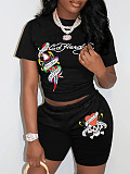 Black Ed Hardy Short Sleeved Letter-printed Suit Set (Two-piece) HMY-202605