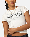 White Ed Hardy Street Short Sleeved T-shirt Crop Top HMY-202610