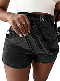 Stylish Washed Faux Two-Piece Cropped Denim Jeans OXMJ-8766