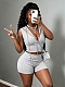 New Casual Ribbed Knit Two-Piece Set Sleeveless Zip-Up Top & Shorts RS-8235