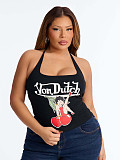 Sexy Letter-Print Backless Strappy Tank Top XS-26L2291