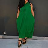 Fashionable Cape-Style Sleeveless Pocket Loose Dress HANI-61008