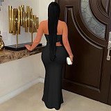 Wrap Chest Low-cut Expose Waist Strapless Maxi Dress YF-11029