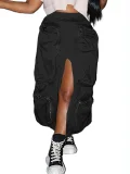 Casual Cargo-Style Split Skirt With 3D Pockets OXMJ-8803