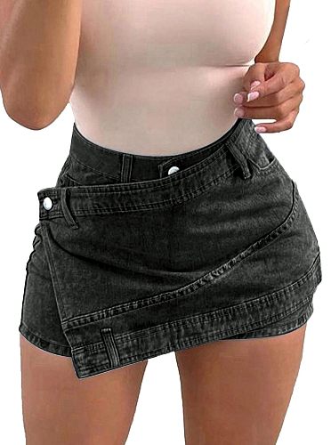 Stylish Washed Faux Two-Piece Cropped Denim Jeans OXMJ-8766