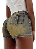 Stylish Washed Faux Two-Piece Cropped Denim Jeans OXMJ-8766