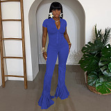 Tight Short Sleeved Flared Pants Solid One-piece Jumpsuit YF-11042