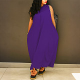 Fashionable Cape-Style Sleeveless Pocket Loose Dress HANI-61008