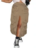 Casual Cargo-Style Split Skirt With 3D Pockets OXMJ-8803
