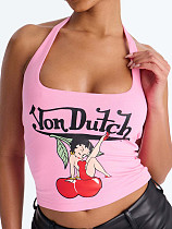 Sexy Letter-Print Backless Strappy Tank Top XS-26L2291