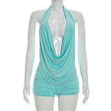 Sexy Solid-Color Backless Ruched Top & Shorts Set RS-26ST022