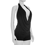 Sexy Solid-Color Backless Ruched Top & Shorts Set RS-26ST022