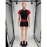 Stylish Printed Leopard-Print Patchwork Short-Sleeve Top & Athletic Shorts Two-Piece Set FOS-8837