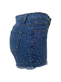 Stylish High-Waisted Distressed Denim Shorts With Rhinestones and Frayed Hems RS-LD2816