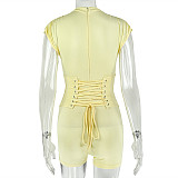 Casual Solid-Color High-Neck Sleeveless Slim-Fit Jumpsuit With Cinched Waist JY-006330