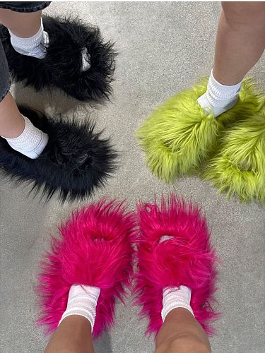 Home Comfort Slippers European Water-resistant Faux Fur Slippers Plush RS-2024015