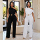 Stylish Solid-Color Elegant One-Shoulder Belted Jumpsuit BY-7718