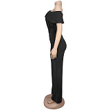 Stylish Solid-Color Elegant One-Shoulder Belted Jumpsuit BY-7718