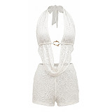 Sexy Lace Halter-Neck Backless Top & Shorts Two-Piece Set RS-26ST162