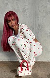 Sexy Cherry-Print Two-Piece Set: Open-Collar Long-Sleeve Top & Pants XS-26L2501