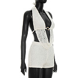 Sexy Lace Halter-Neck Backless Top & Shorts Two-Piece Set RS-26ST162