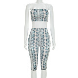 New Summer Collection Snake-Print Strapless Top & Fitted Cropped Pants Two-Piece Set RS-26ST112