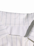 Casual Striped Sleeveless Blazer & Color-Block Waistband Shorts Two-Piece Set HANI-YW015