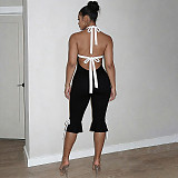 Halter Backless Flared Trouser Leg Knee Length Pants Romper RS-C26JP028