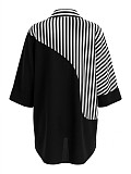 Casual Color-Block Patchwork Lapel Loose Shirt Dress HANI-YW013