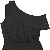 Stylish Solid-Color Elegant One-Shoulder Belted Jumpsuit BY-7718