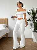 New Arrival One-Shoulder Ruched Fitted Tee & Flared Pants Two-Piece Set RS-YY110