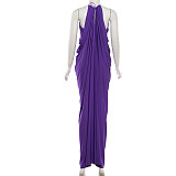 Solid-Color Edgy Street-Style Sleeveless High-Waisted Slit Dress With Ruching ZJQD-90753