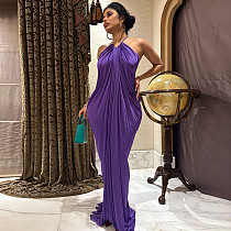Solid-Color Edgy Street-Style Sleeveless High-Waisted Slit Dress With Ruching ZJQD-90753