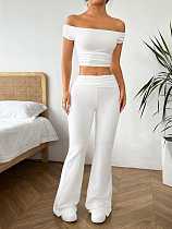New Arrival One-Shoulder Ruched Fitted Tee & Flared Pants Two-Piece Set RS-YY110 New Arrival One-Shoulder Ruched Fitted Tee & Flared Pants Two-Piece Set RS-YY110